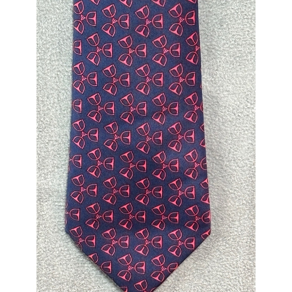 Vintage 90s Hermes Tie 100% Silk Navy Equestrian Horse Bits Red Made in France